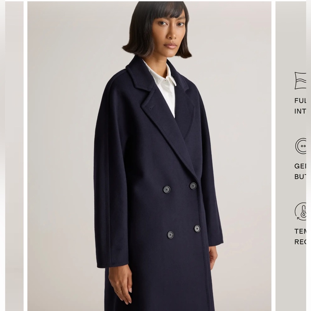 Quince Italian Wool Double-Breasted Slouch Coat, NWT, S